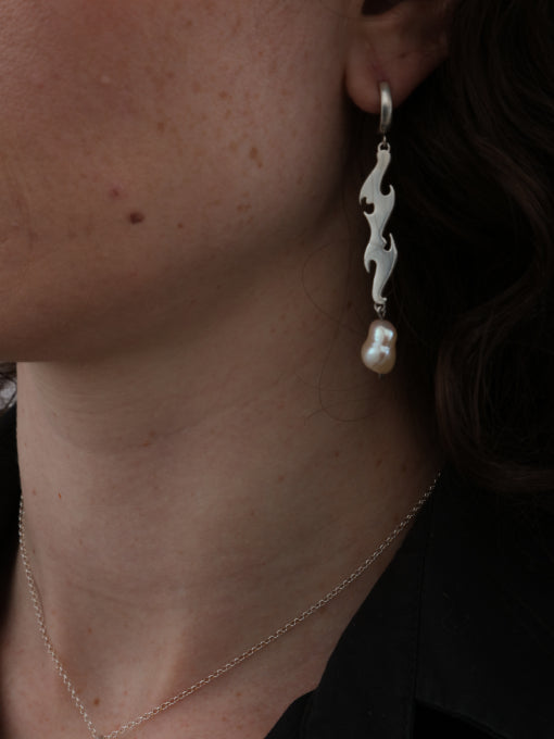 Pearl Flame Single Earring